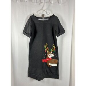 Instant‎ Message Kids Charcoal Grey Reindeer Glitter Sweatshirt Dress Youth SM